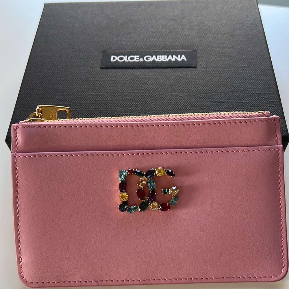 Dolce & Gabbana Rose Baby Pink Leather Card Holder Wallet